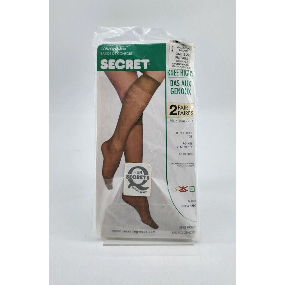 RARE 2 Pairs Her Secret Leg Wear Reinforced Toe Knee Highs Black Style 485C O/S